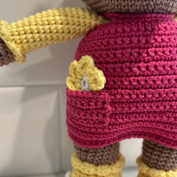 Handcrafted Brownie Bear Doll Figure in Dress Crochet Amigurumi Toy Floral Sunny - Picture 6 of 13